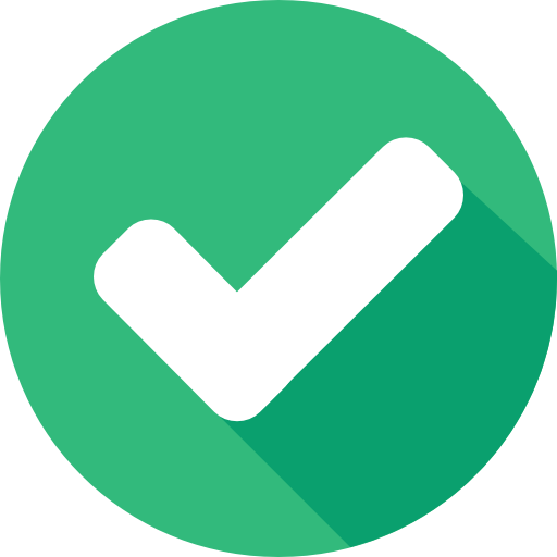 Green circle with a white check mark symbol indicating success or confirmation icon graphic.
